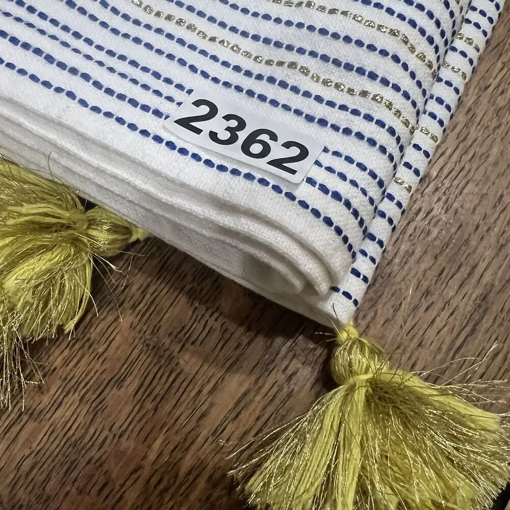 Tabitha Brown Target blue yellow Table Runner Kitchen Tassels 14x72 gold navy